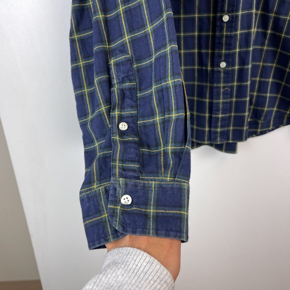 Ralph Lauren (XL) Mens Cotton Button Down Shirt Navy Blue Yellow Checks - Picture 5 of 11